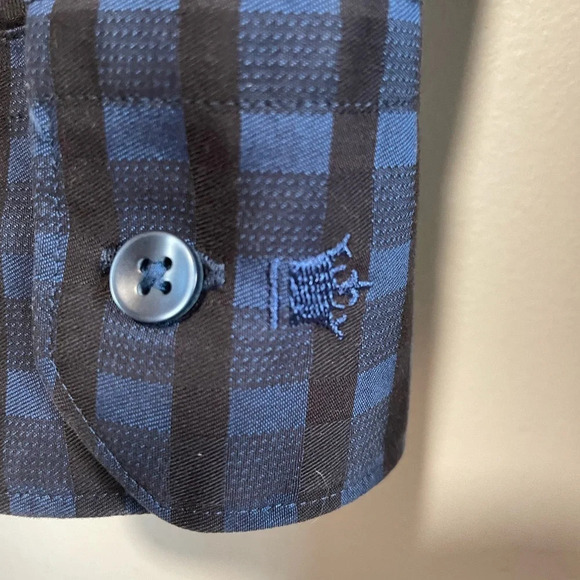 Louis Philippe Men's Blue and Black Plaid Dress Shirt -  40cm - Picture 4 of 8